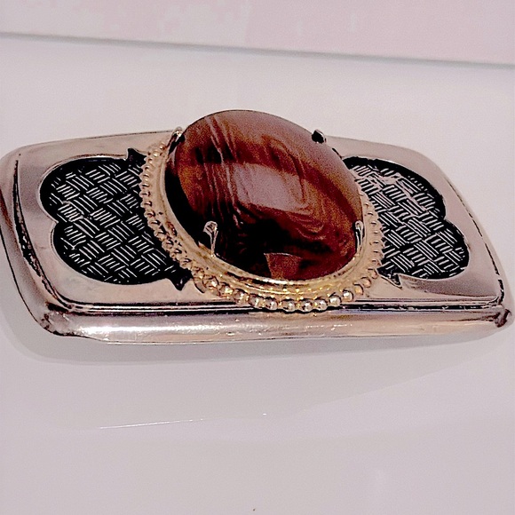 Silver Stone “Tiger Eye” Cabachon  Belt Buckle - Picture 3 of 11
